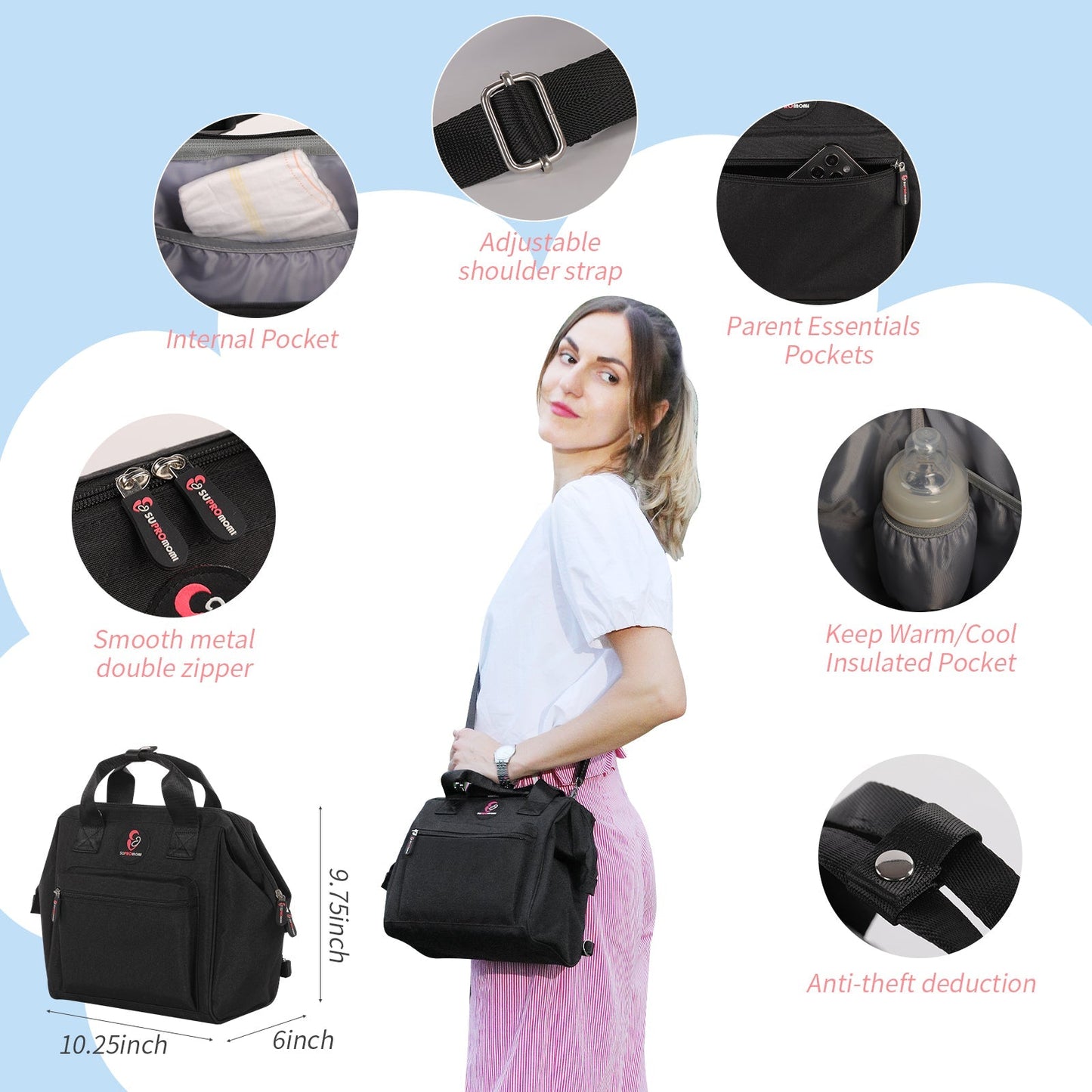 SUPROMOMI Small Diaper Bag Backpack (Black)