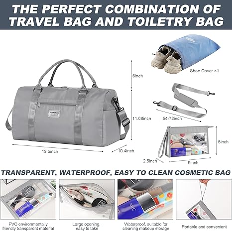 SUPROMOMI Large Travel Duffel Bag (Grey)